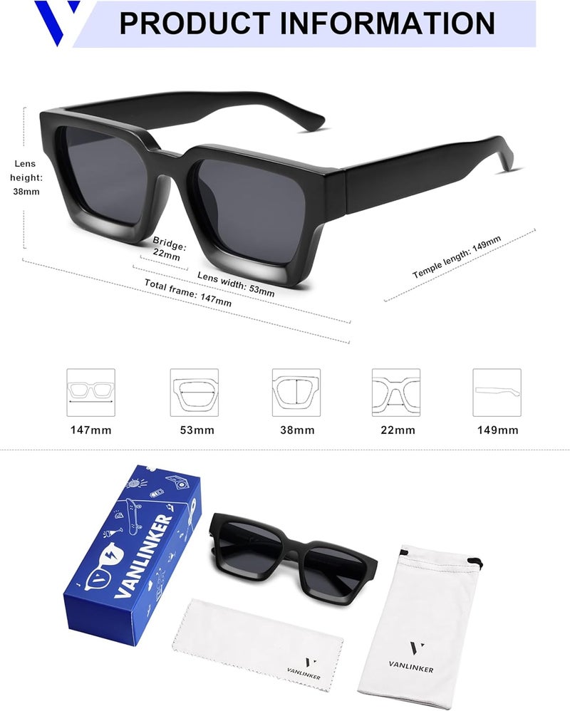 VANLINKER Thick Square Sunglasses for Men Women Retro Chunky Rectangle Shades UV400 Protection VL9731 - Image 5